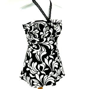 WHBM Halter Top S Black White Empire Floral